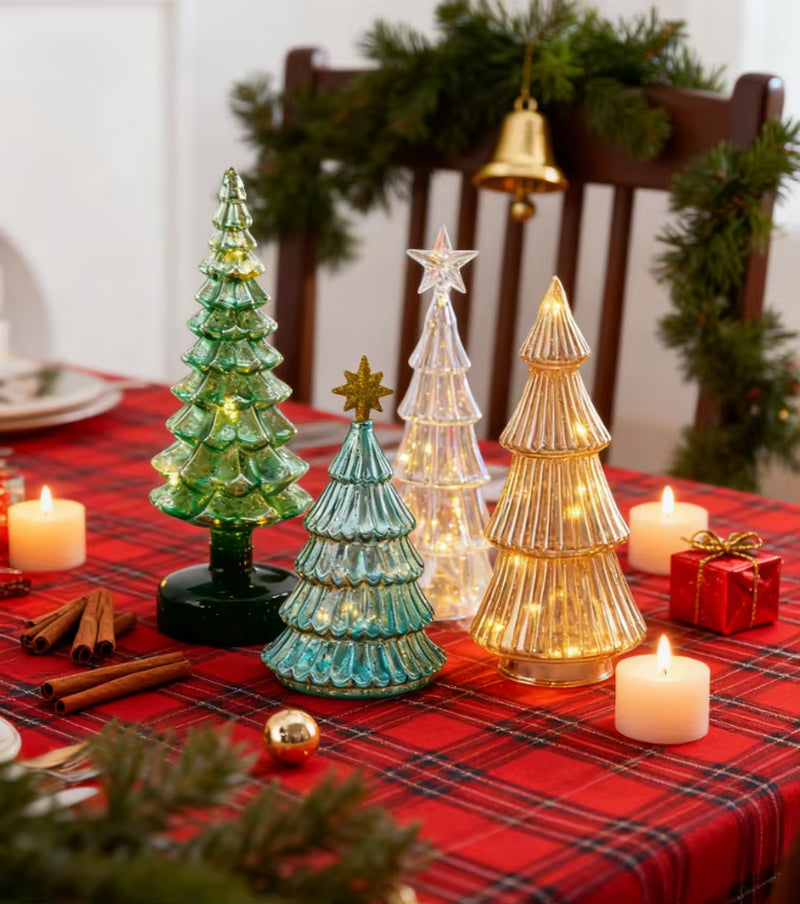 Crystal Glass Christmas Tree Ornament Light LED Christmas Decoration Night Light for Home INS Christmas Gifts