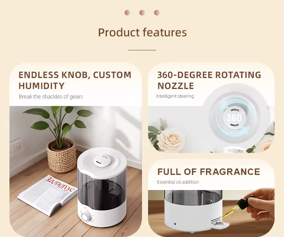 2.5L Portable Ultrasonic Cool Mist Humidifier with Aromatherapy for Home and Baby Room Use