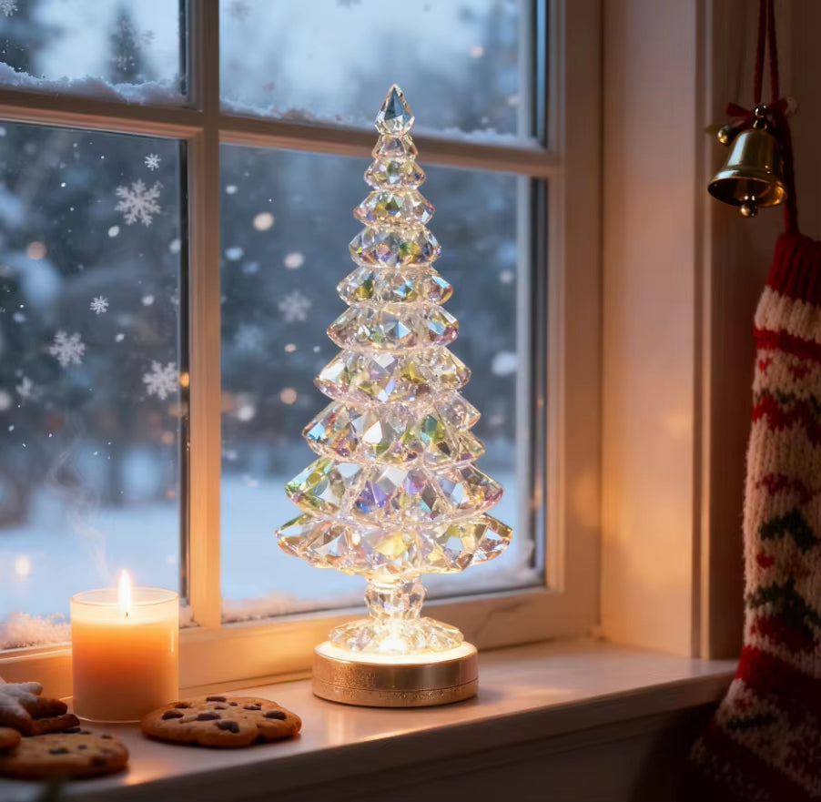 Crystal Glass Christmas Tree Ornament Light LED Christmas Decoration Night Light for Home INS Christmas Gifts