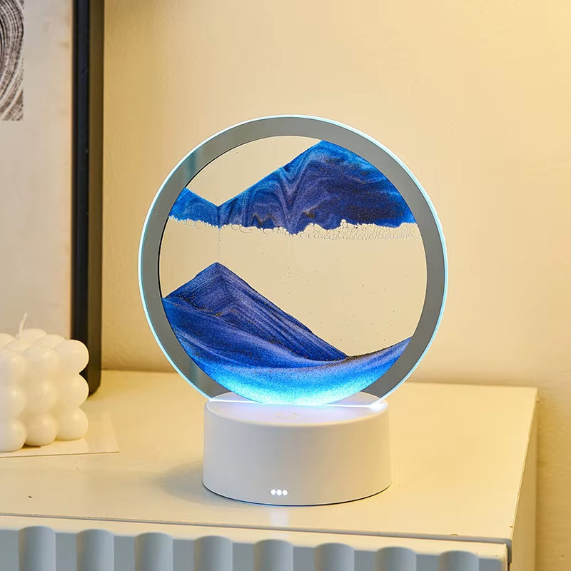 3D Hourglass LED Night Lamp - Flowing Quicksand Touch Table Ornament and Home Decor Desk Light