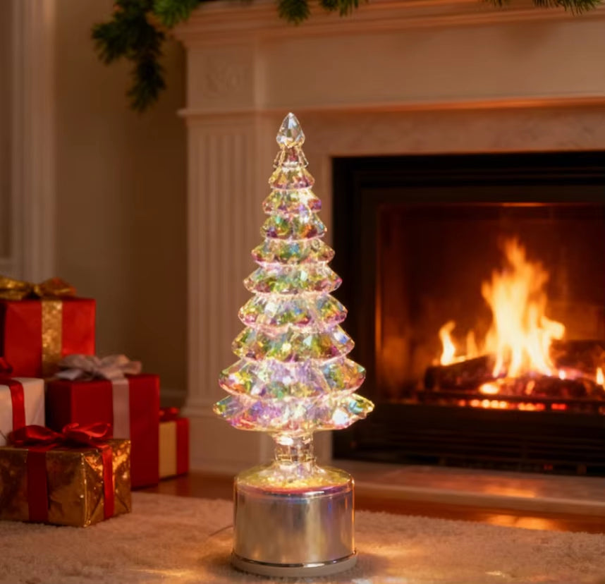 Crystal Glass Christmas Tree Ornament Light LED Christmas Decoration Night Light for Home INS Christmas Gifts