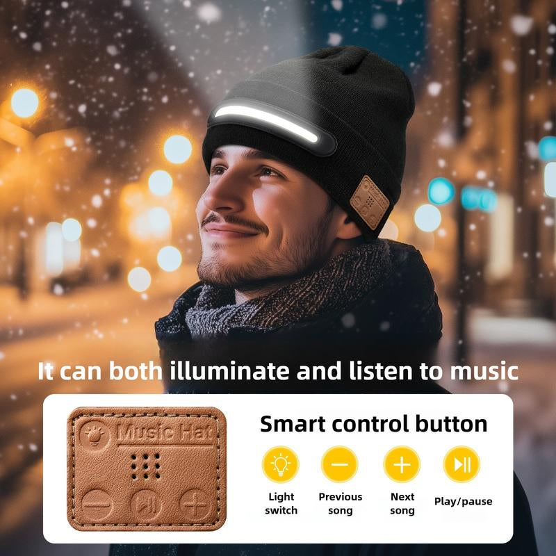 Bluetooth LED Woolen Hat – USB Rechargeable Unisex Winter Hat with Lights for Men, Women & Teens, Perfect Christmas & Birthday Gift, Stocking Stuffer – Black Usb-C Fast Charging