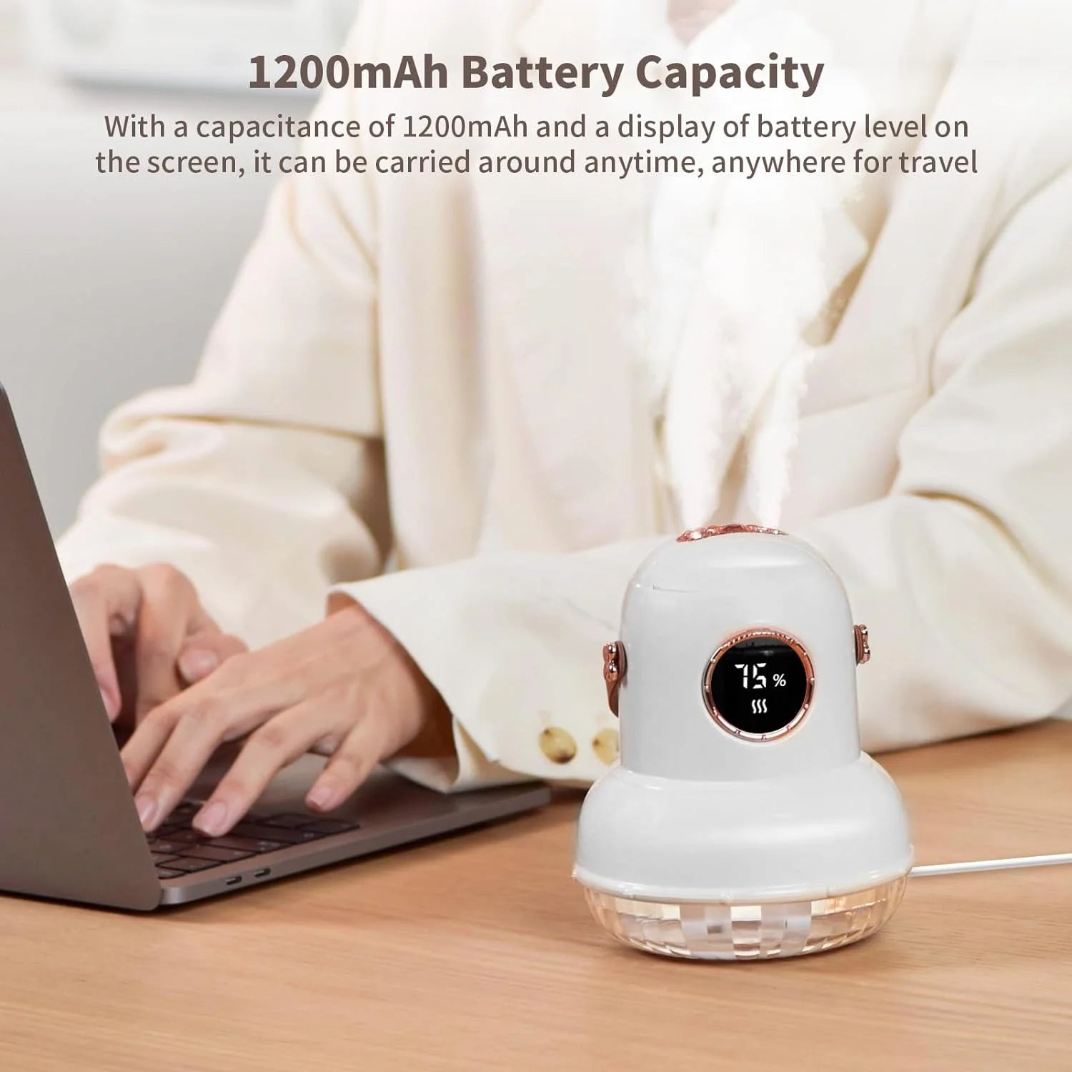 Cool Mist Humidifier with Night Light,Portable Mini Air Humidifier with LED Screen,Ultra-Quiet Wireless Humidifier Three Spray Modes for Baby Kids Bedroom Home Office Car Desk (White)