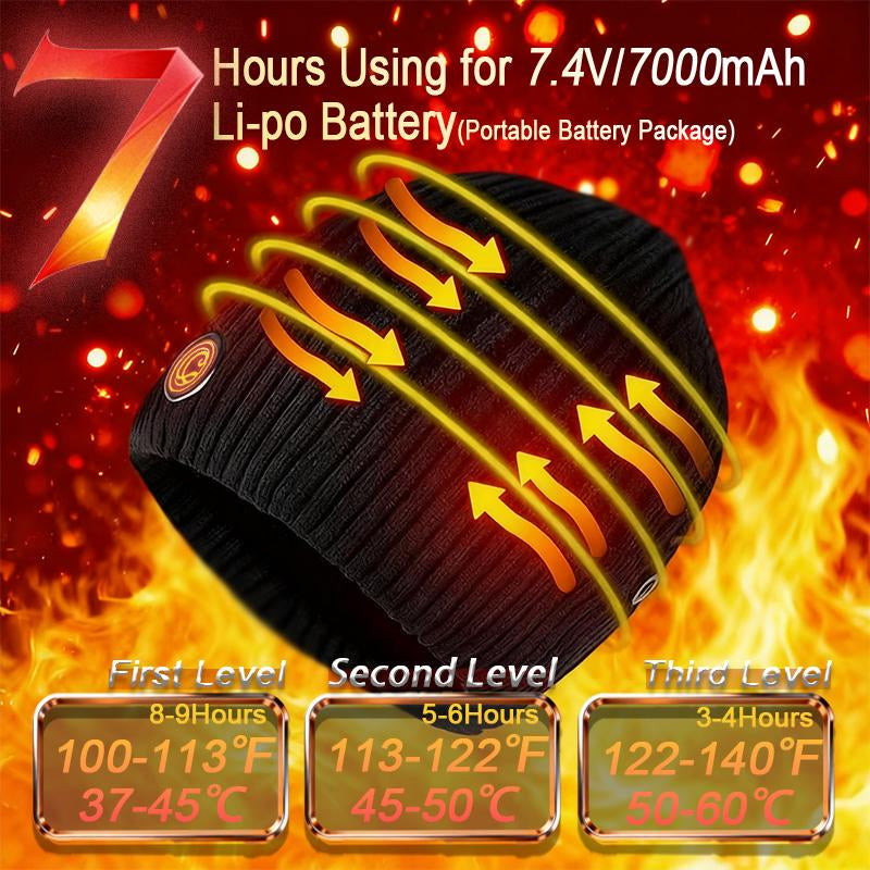 Winter Outdoor Heated Hat with 3 Temperature Settings, Quick Heating, Suitable for Outdoor Hiking, Skiing, Dog Walking, Commuting, and Outdoor Work in Cold Weather. Portable Knitted Hat, Unisex, Suitable for All Head Sizes.