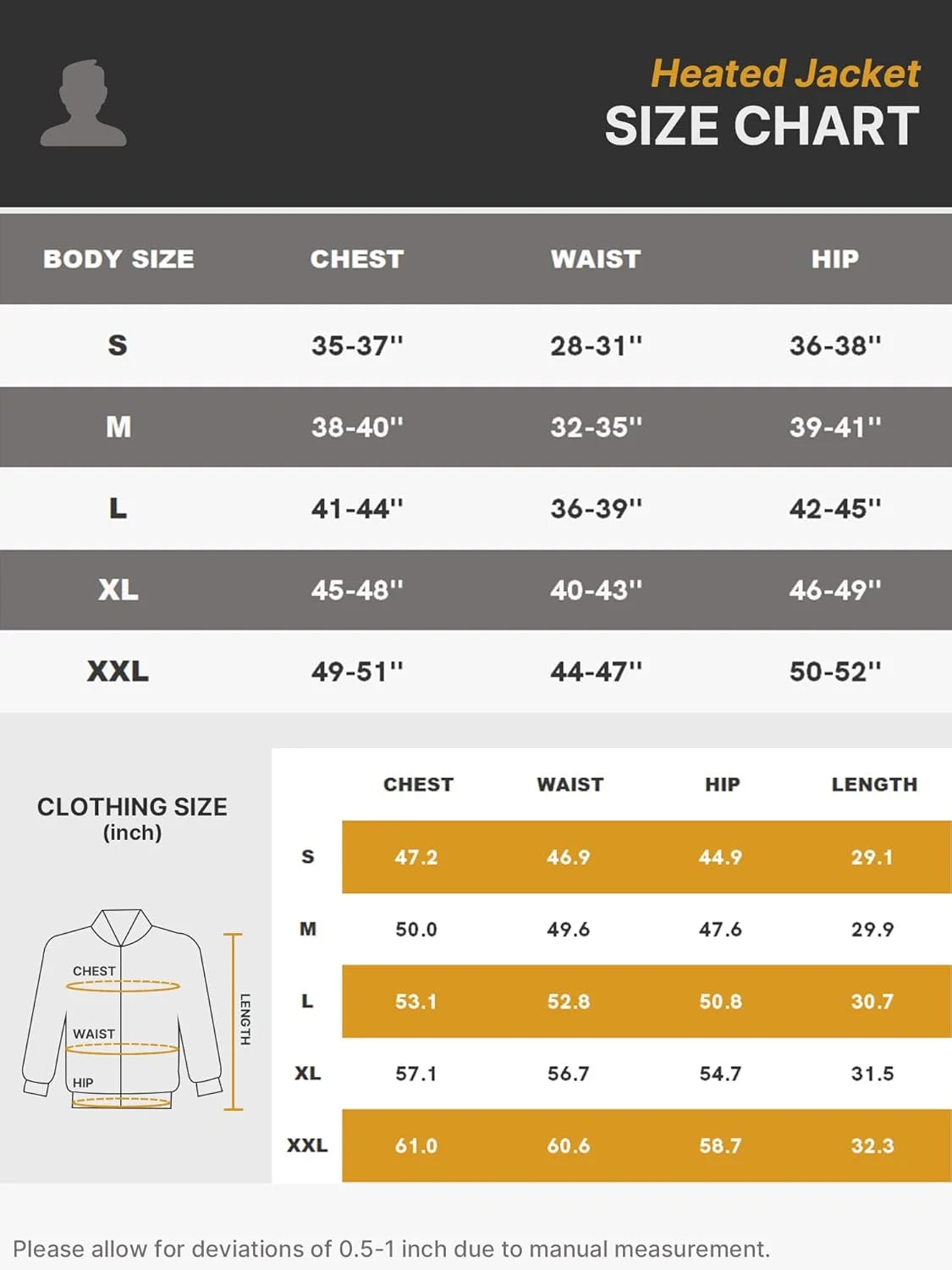 Heated Jacket for Men, Battery Powered Winter Outdoor Coat with Removable Hood Black L