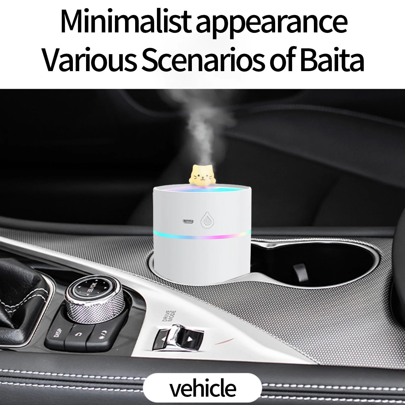 Portable Desk Humidifier, Mini Cool Mist Humidifier, Humidifier for Home Bedroom Office, Plants, Colorful Night Functionwhite