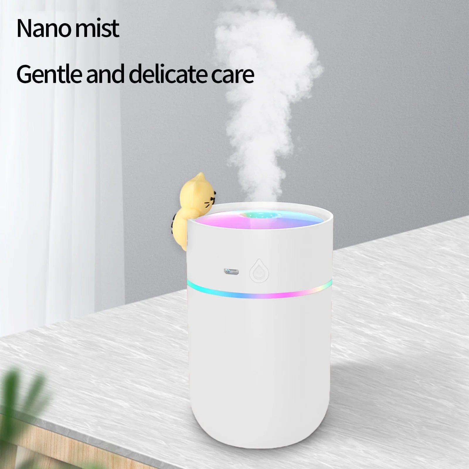 Portable Desk Humidifier, Mini Cool Mist Humidifier, Humidifier for Home Bedroom Office, Plants, Colorful Night Functionwhite