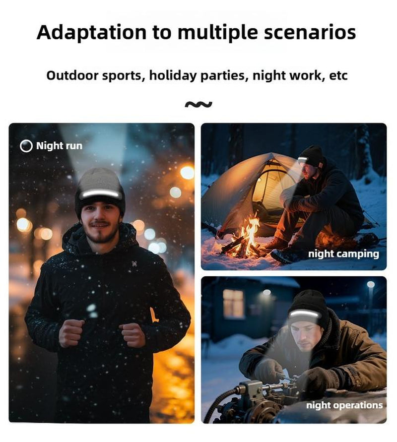 Bluetooth LED Woolen Hat – USB Rechargeable Unisex Winter Hat with Lights for Men, Women & Teens, Perfect Christmas & Birthday Gift, Stocking Stuffer – Black Usb-C Fast Charging