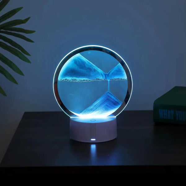 3D Hourglass LED Night Lamp - Flowing Quicksand Touch Table Ornament and Home Decor Desk Light