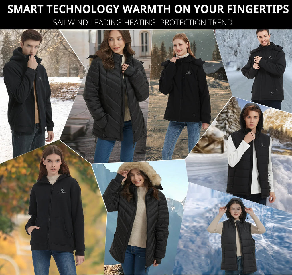 Heated Jacket for Men, Battery Powered Winter Outdoor Coat with Removable Hood Black L