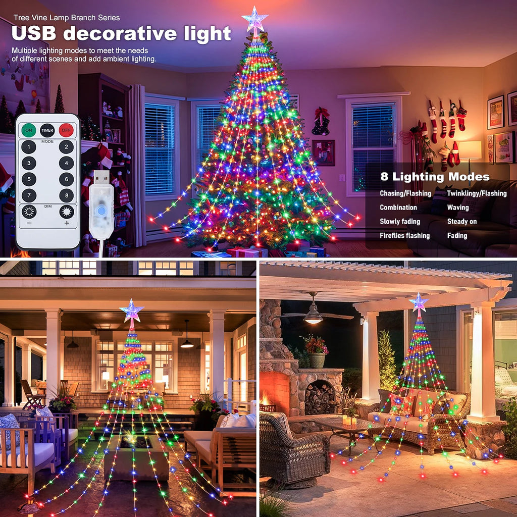 Illuminate Your Holidays: Waterproof LED Christmas Tree Fairy Lights with 8 Modes for Indoor and Outdoor Festivities