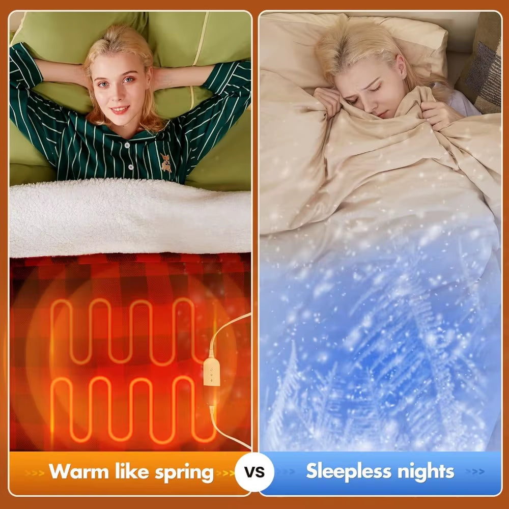 Electric Heated Christmas Throw Blanket with 8 Heat Levels, Auto off & Overheat Protection, Washable Red Plush