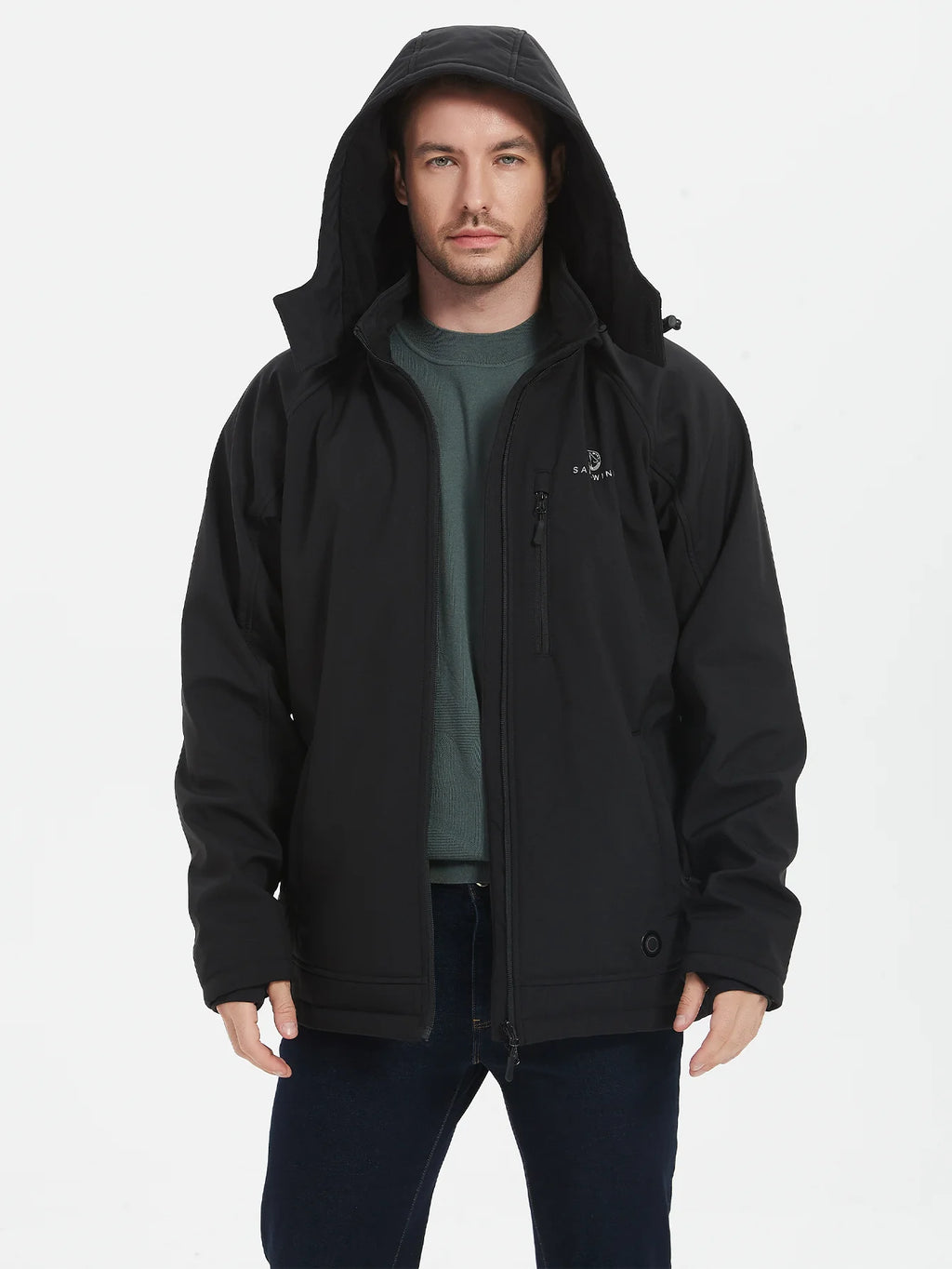 Heated Jacket for Men, Battery Powered Winter Outdoor Coat with Removable Hood Black L