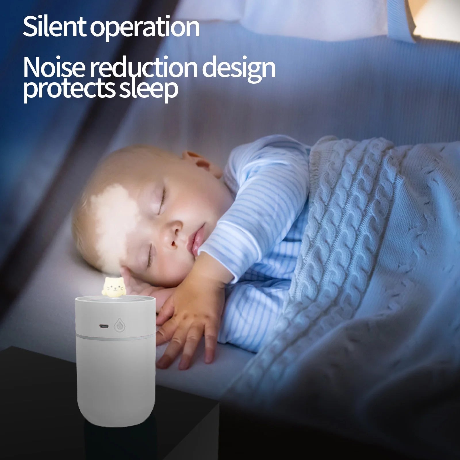 Portable Desk Humidifier, Mini Cool Mist Humidifier, Humidifier for Home Bedroom Office, Plants, Colorful Night Functionwhite