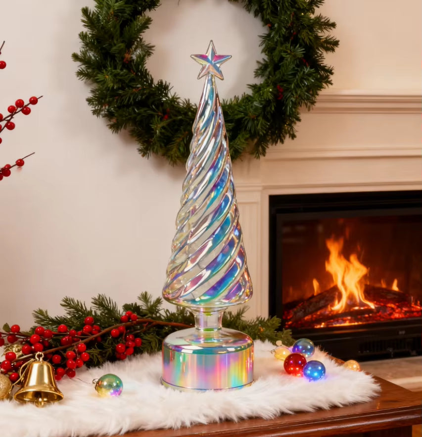 Crystal Glass Christmas Tree Ornament Light LED Christmas Decoration Night Light for Home INS Christmas Gifts