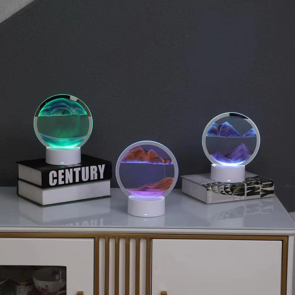3D Hourglass LED Night Lamp - Flowing Quicksand Touch Table Ornament and Home Decor Desk Light