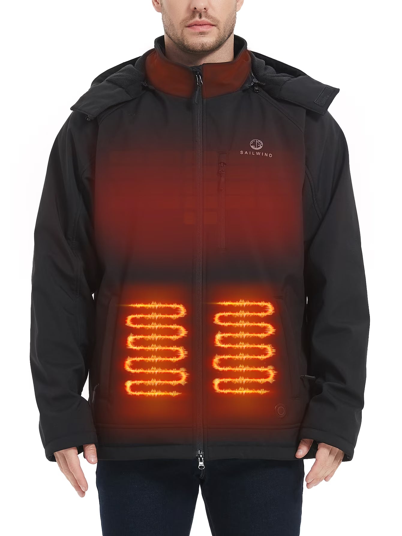 Heated Jacket for Men, Battery Powered Winter Outdoor Coat with Removable Hood Black L