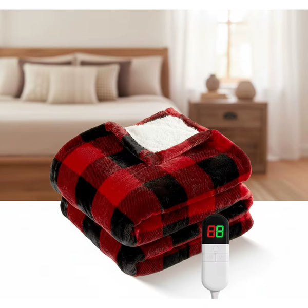 Electric Heated Christmas Throw Blanket with 8 Heat Levels, Auto off & Overheat Protection, Washable Red Plush